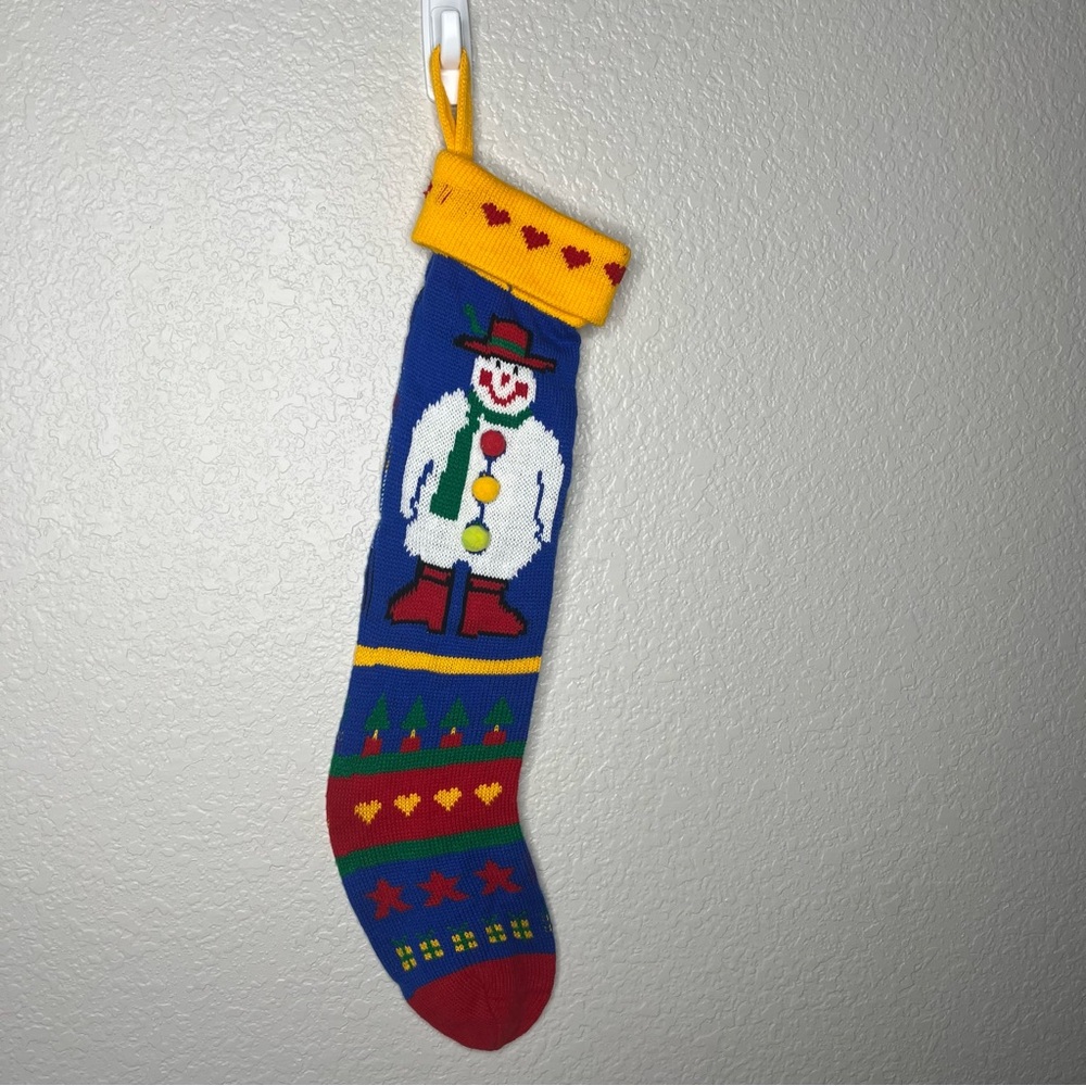 Vintage Santa's Stuffer Machine Knit Big Christmas Stocking with Snowman 70s 80s - Picture 2 of 10